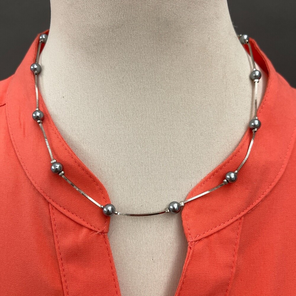 Monet Silver-tone Chain Gray Beads Beaded Women's Fashion Necklace‎